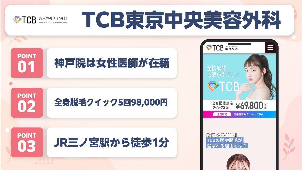 TCB東京中央美容外科 神戸院の特徴まとめ