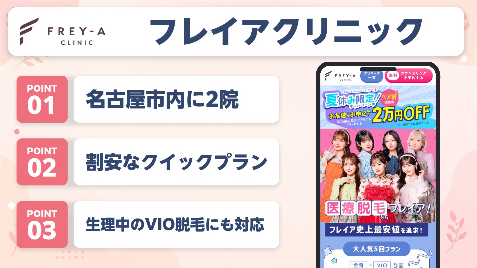 フレイアクリニックの医療脱毛特徴まとめ