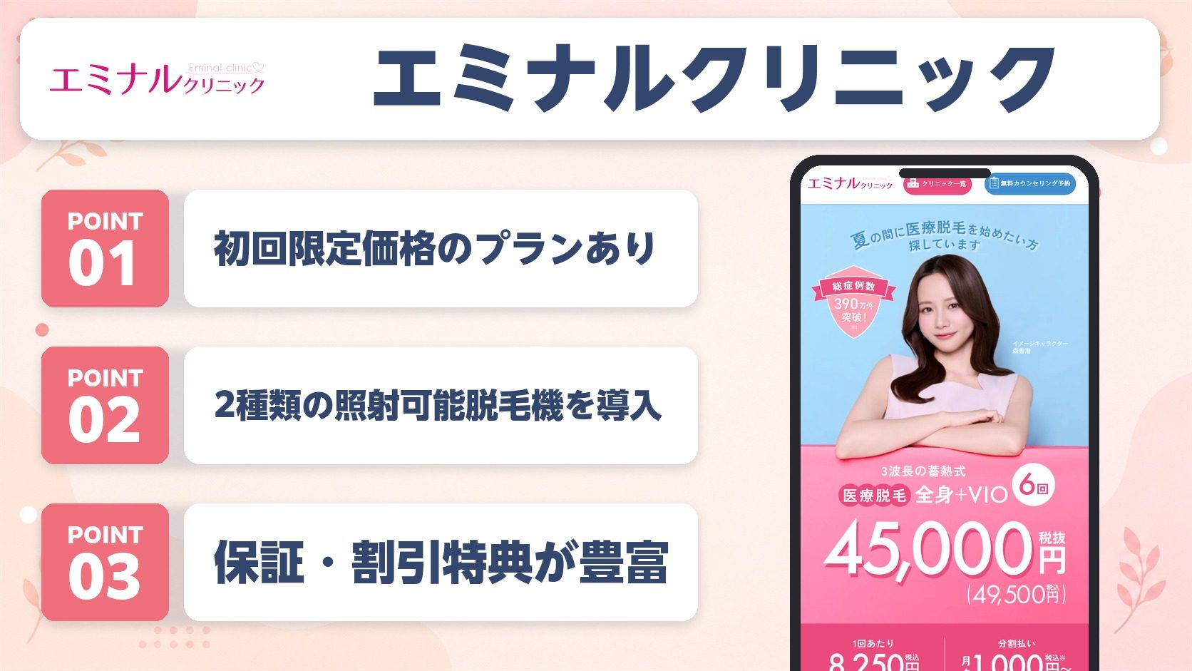 エミナルクリニックの医療脱毛特徴まとめ