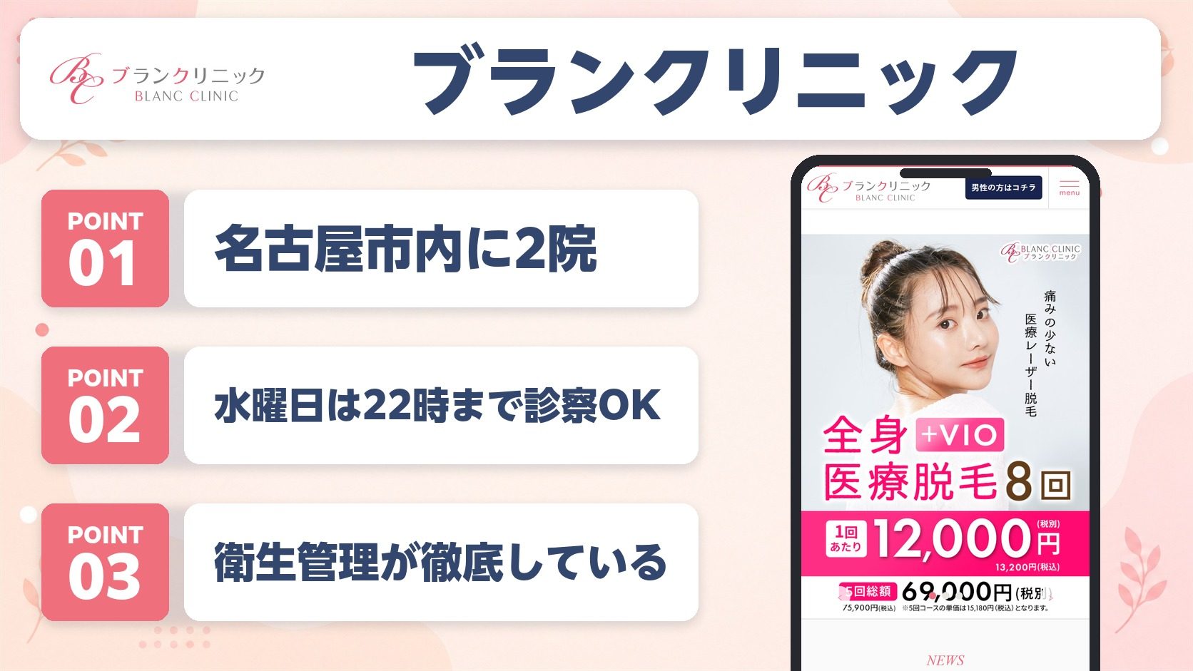 ブランクリニックの医療脱毛特徴まとめ