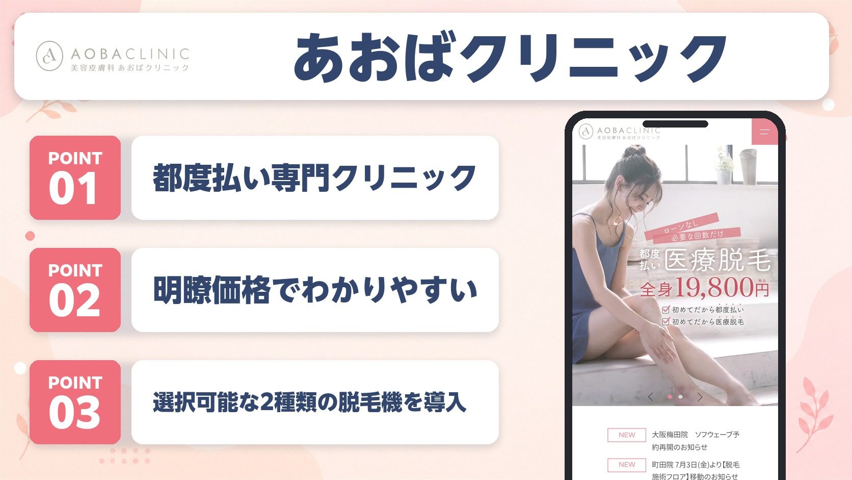 あおばクリニックの医療脱毛特徴まとめ