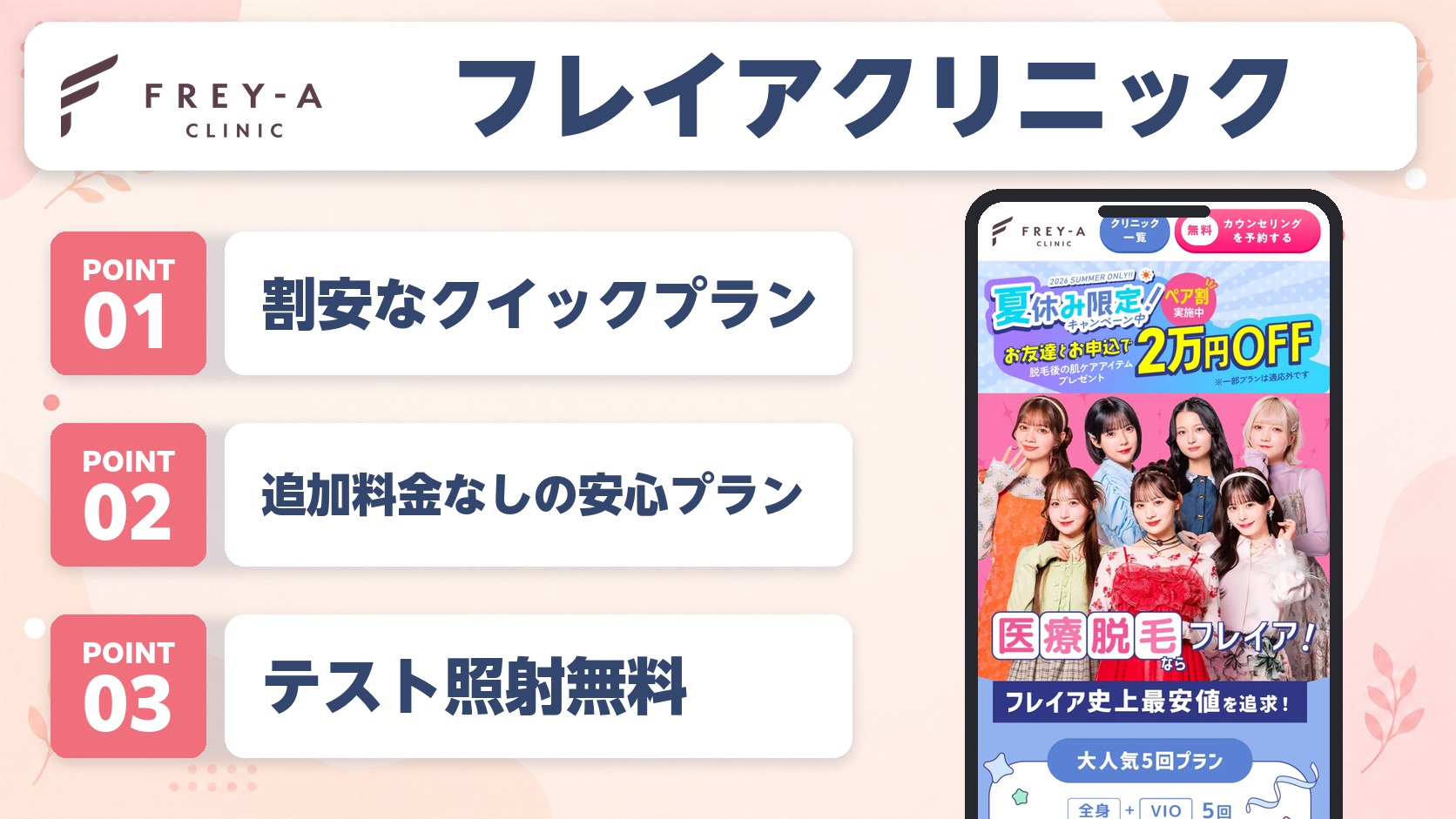 フレイアクリニックの医療脱毛の特徴まとめバナー