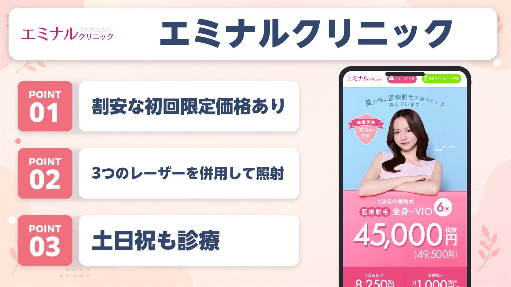 エミナルクリニックの医療脱毛の特徴まとめバナー