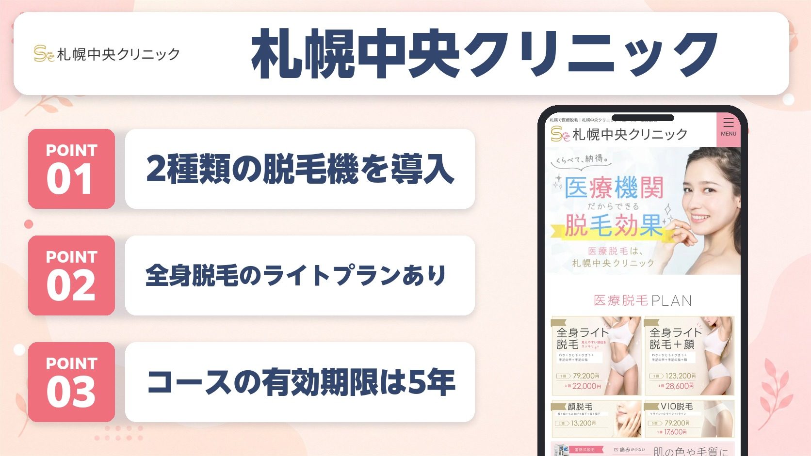 札幌中央クリニックの医療脱毛の特徴まとめバナー