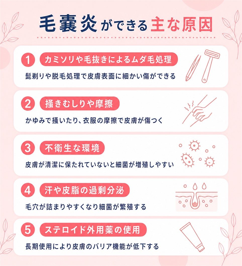 毛嚢炎とは？原因やニキビとの違いを解説