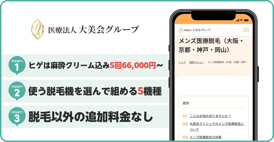 大美会クリニックのメンズ医療脱毛特徴まとめ