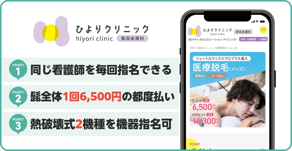 ひよりクリニックのメンズ医療脱毛特徴まとめ
