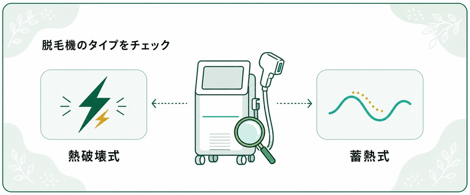 脱毛機のタイプ(熱破壊式・蓄熱式)を示す図解
