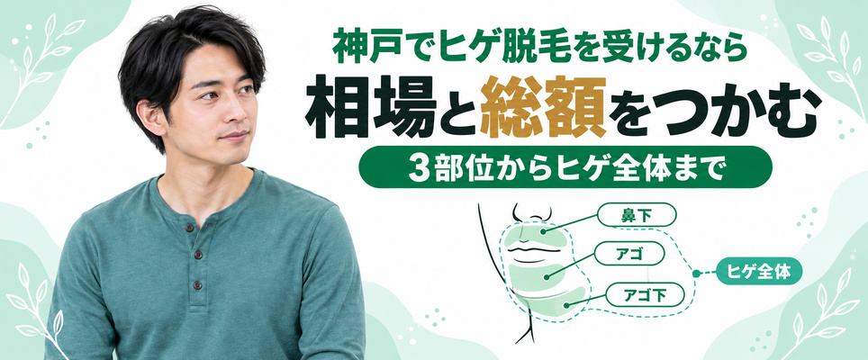 神戸のメンズ医療脱毛でヒゲ3部位とヒゲ全体の総額の幅を縦のゲージで示した図
