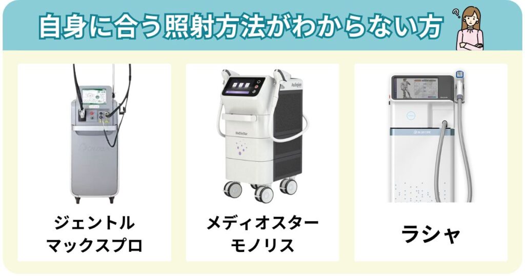 自身に合う照射方法がわからない方におすすめの医療脱毛機