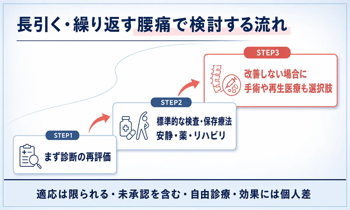 繰り返す・長引くぎっくり腰で検討する保存療法と再生医療