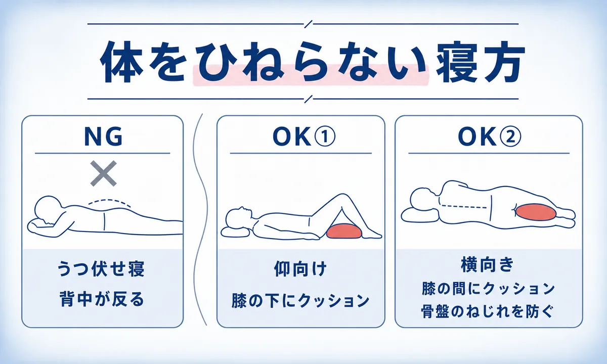 圧迫骨折で負担の少ない姿勢と寝方・起き上がり方