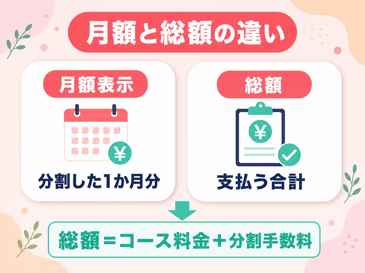 エミナルクリニックの全身脱毛の月額と総額の違いを示す図解