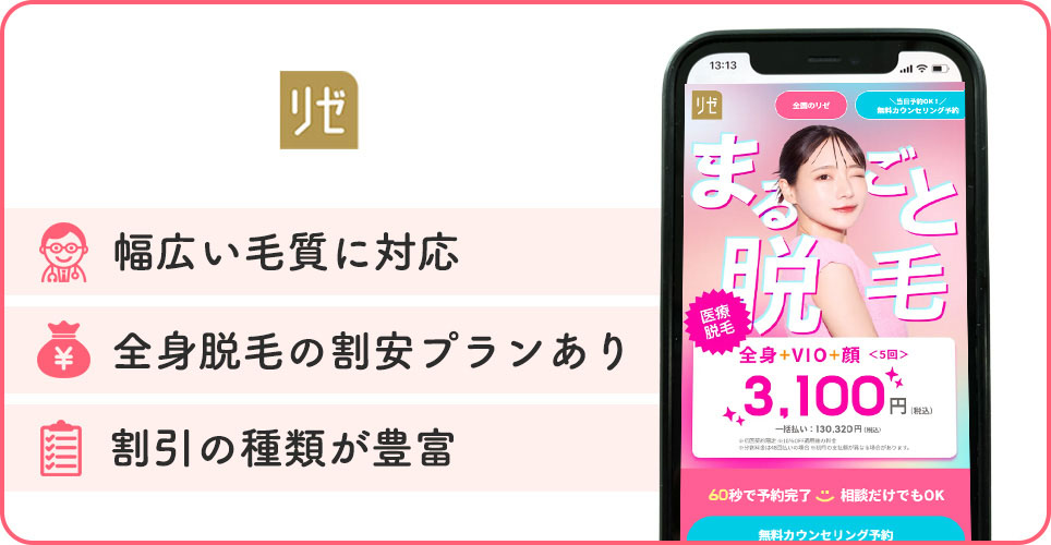リゼクリニックの医療脱毛特徴まとめバナー