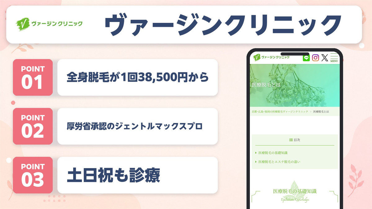 ヴァージンクリニック広島院の特徴3ポイントと公式LP