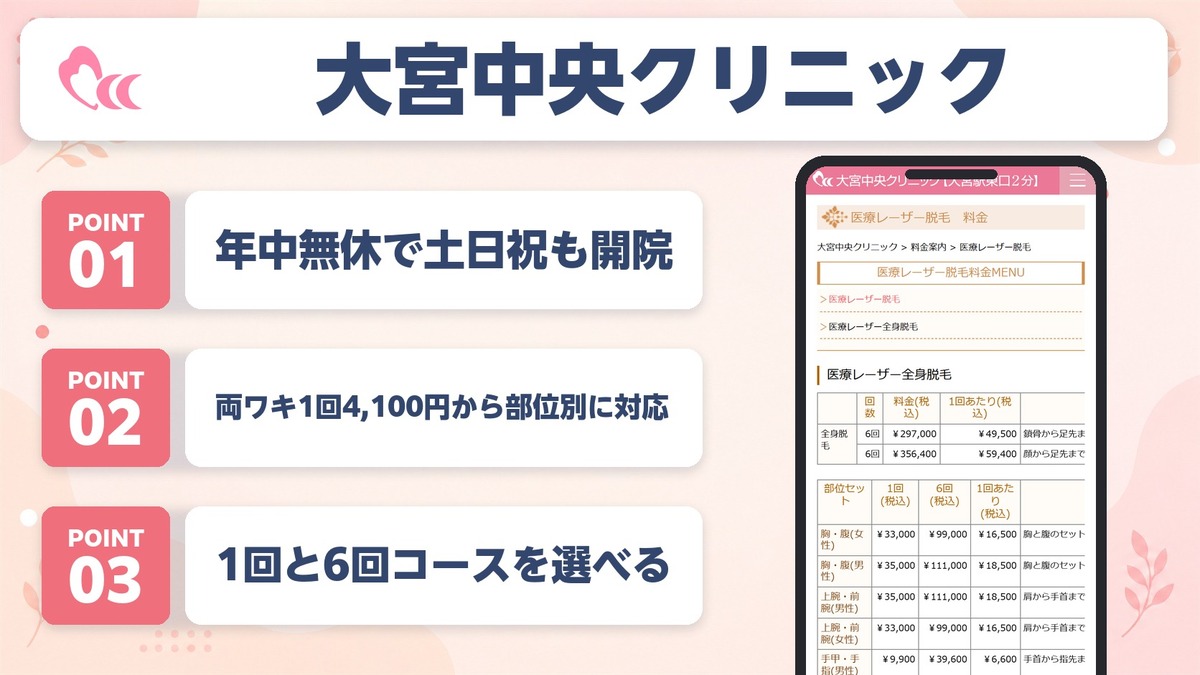 大宮の医療脱毛おすすめクリニック15院！各院の特徴や口コミをチェック