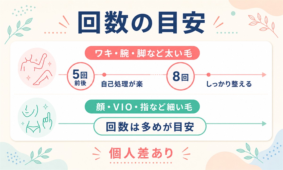 フレイアクリニックの部位別のツルツルになる回数