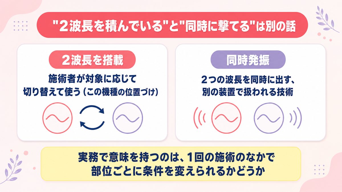 2波長の搭載と同時発振の違いを切り分けて示した図