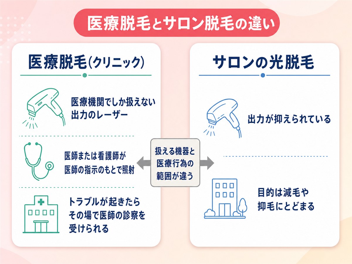 医療脱毛とサロンの光脱毛の違い